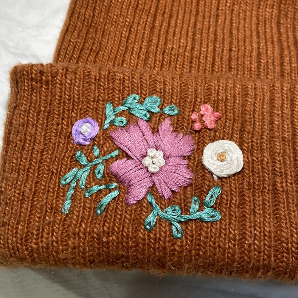 Women’s Wild Fable floral hand-embroidered beanie hat. One size. Handmade by me. - Picture 3 of 8